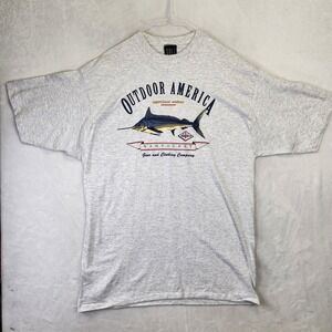 Vintage SDI Outdoor America Nantucket Marlin Graphic TShirt Grey Single Stitch L